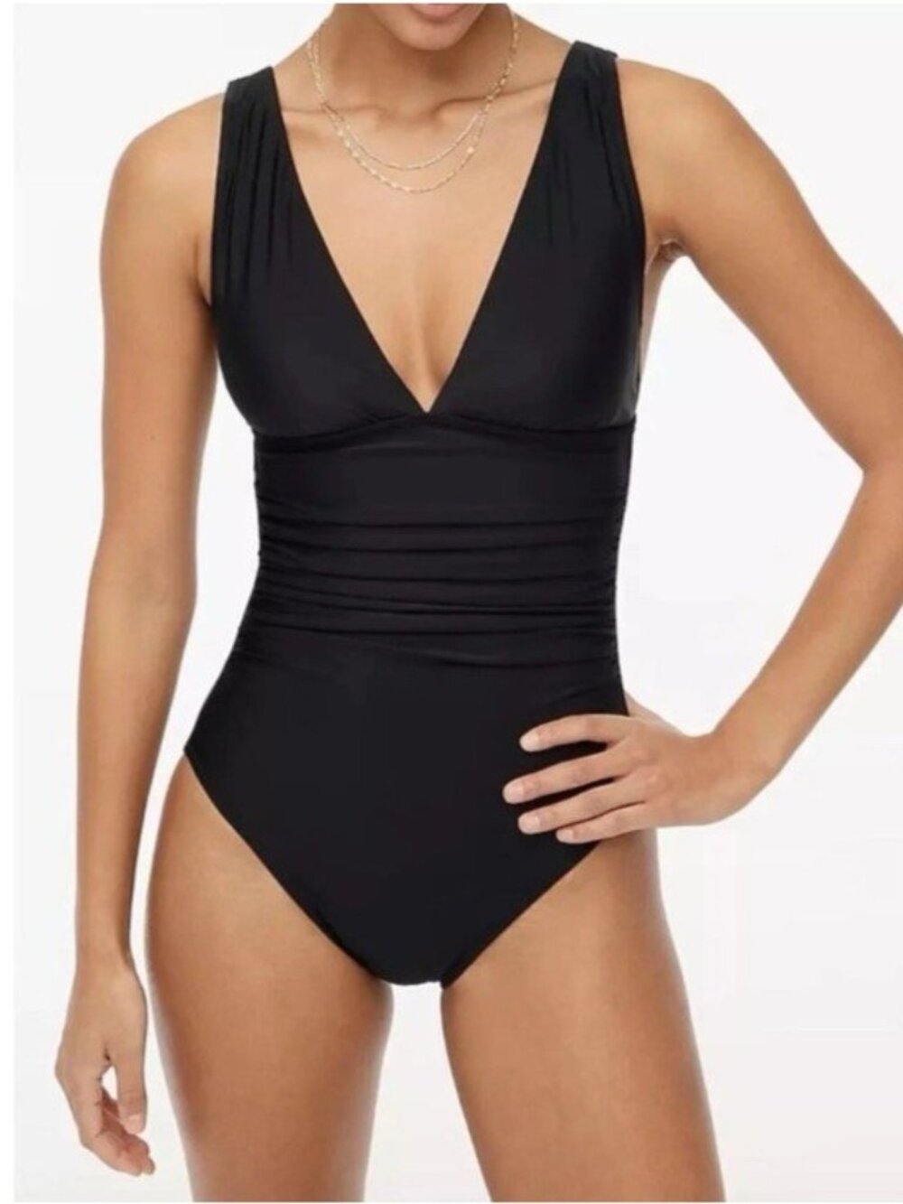 J.Crew $98 Womens Ruched plunge one-piece swimsuit Black Size L CI098